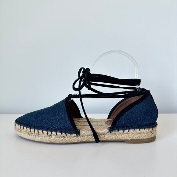FRYE Leo Denim Espadrilles Wrap Up Lace Navy Size 7M - Picture 7 of 16